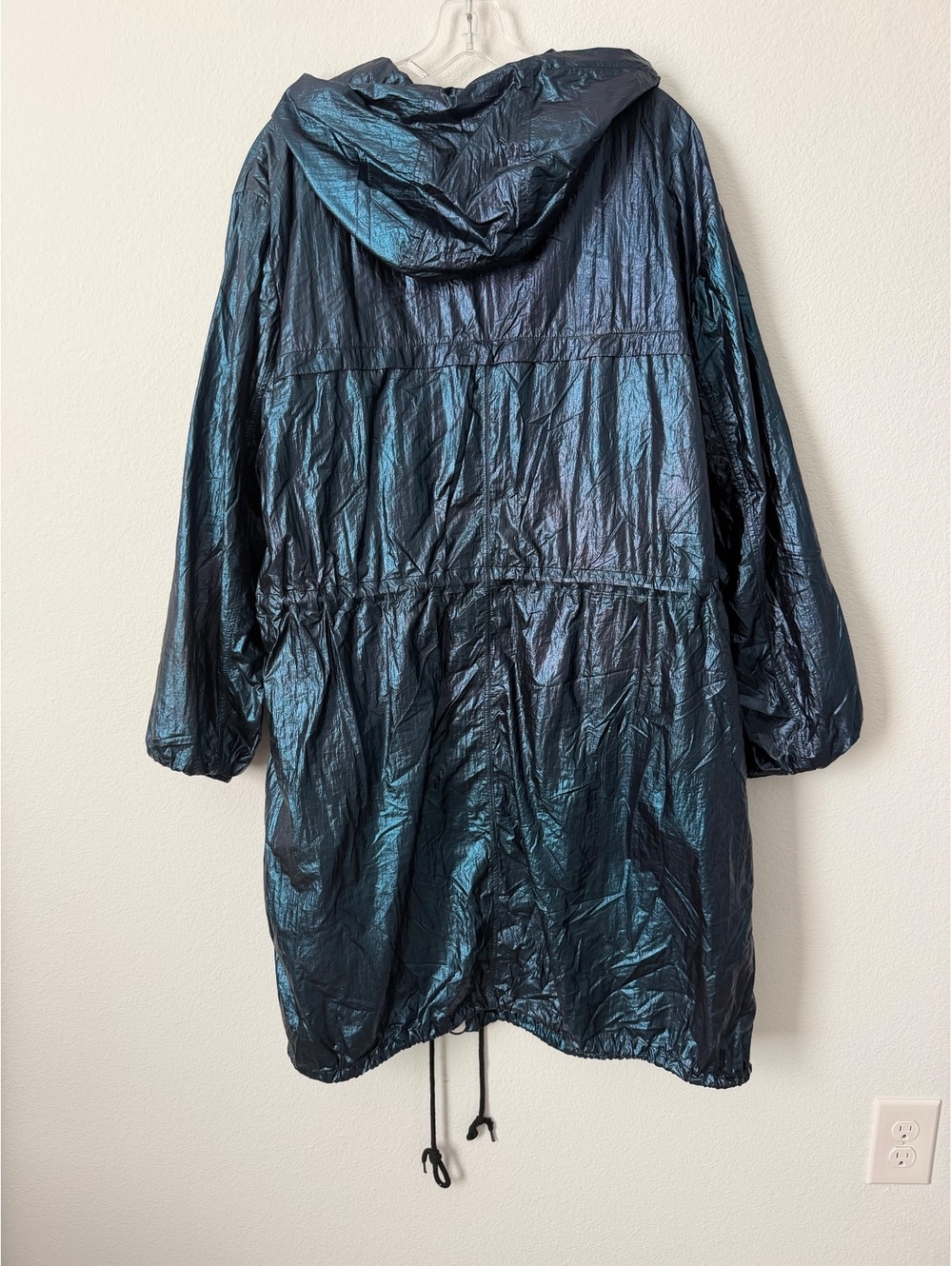 Avec Les Filles Teal Tone Metallic Long Sleeve Zip Up Hooded Rain Jacket Size L - Picture 2 of 9